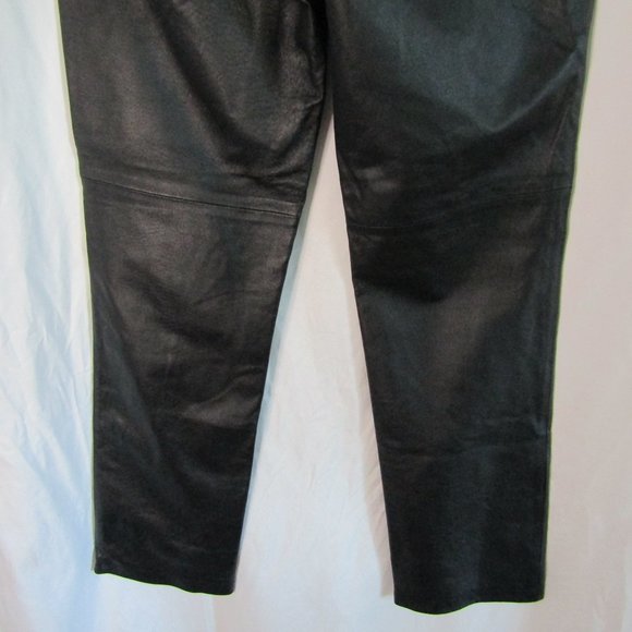Newport News Black Leather High Waisted Straight Leg Pants Size 8 Petite - Picture 6 of 7